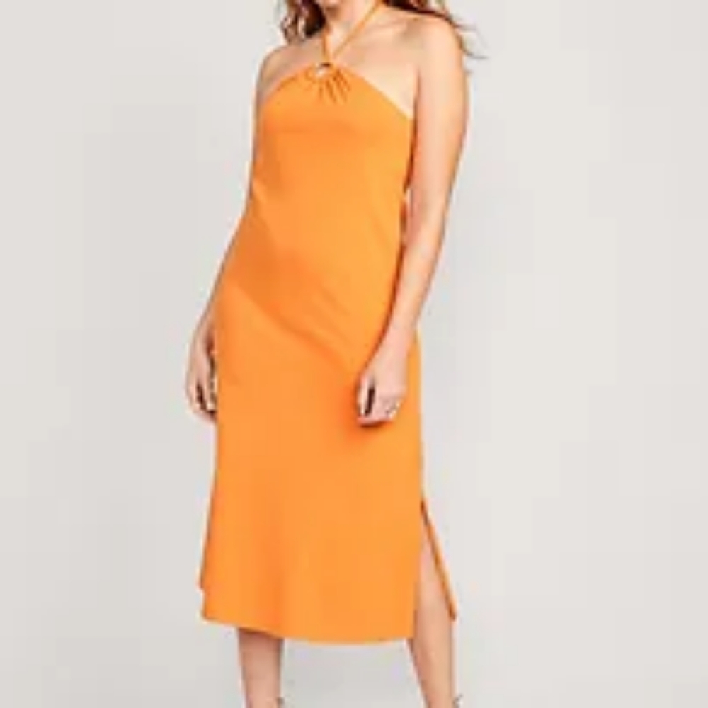 Old Navy Orange Midi Halter Dress